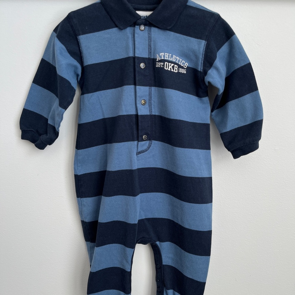Vintage OshKosh B'gosh Blue Striped Baby Boy Romper